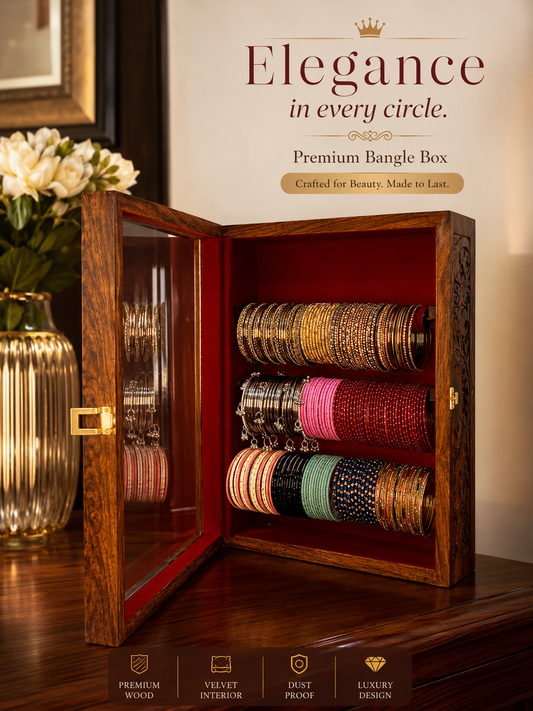 Premium Wooden Bangle Organizer Box with Glass Door