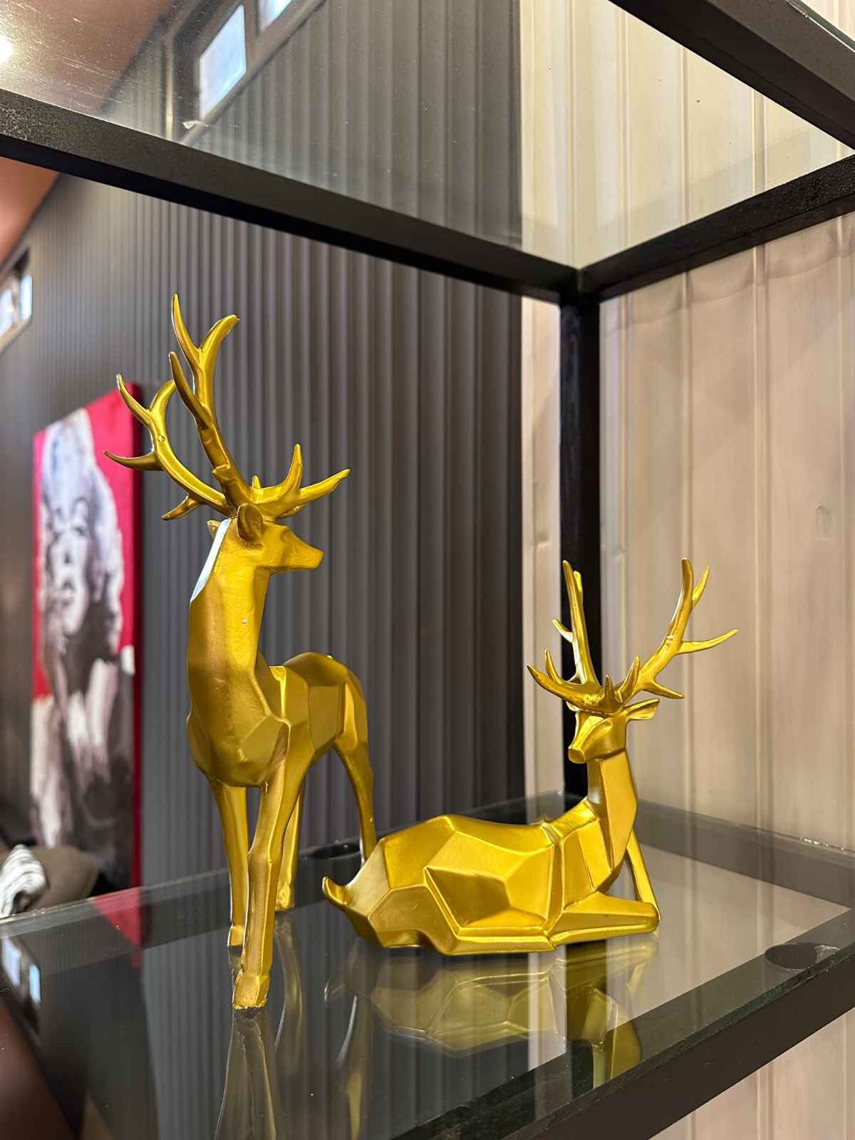 Modern Gold Deer Figurine Set – Luxury Geometric Home Décor Showpiece (Set of 2)