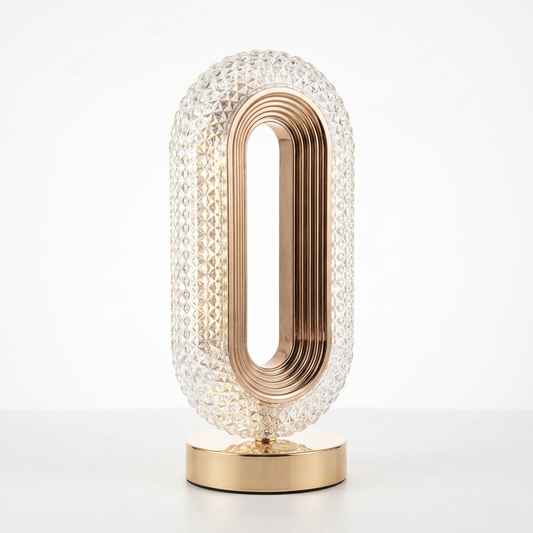 Aura Oval Crystal Table Lamp with Polished Gold Base