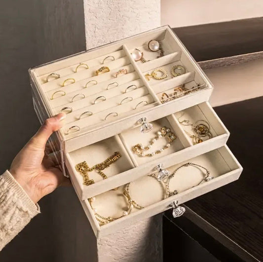 Acrylic Velvet Jewelry
Organizer with 3 Drawers Stackable Display Storage
Box