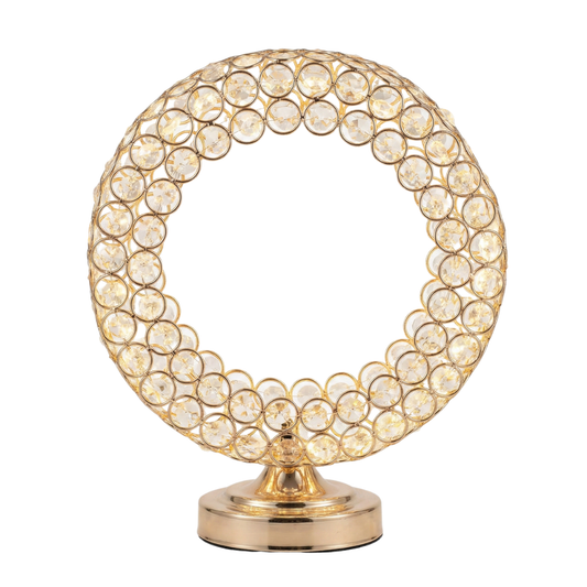 Gold Infinity Halo Crystal Lamp – Modern Circular Table Light for Luxury Decor
