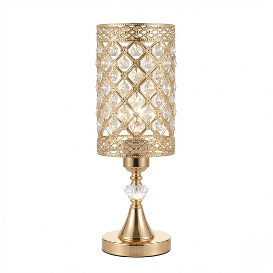 Lattice Gold Filigree Table Lamp with Crystal Inlays