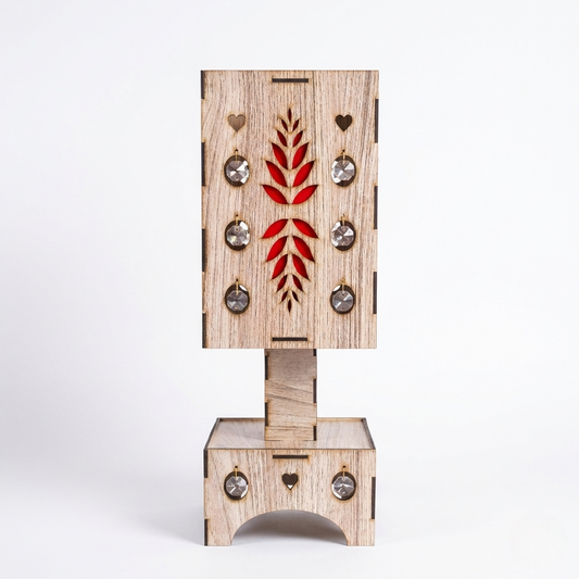 Handcrafted Wooden Crystal Table Lamp – Artisan Laser-Cut Decor