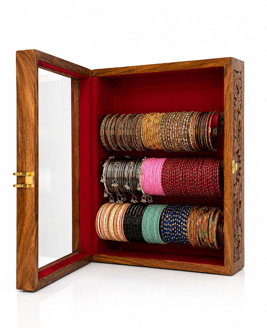Premium Wooden Bangle Organizer Box with Glass Door
