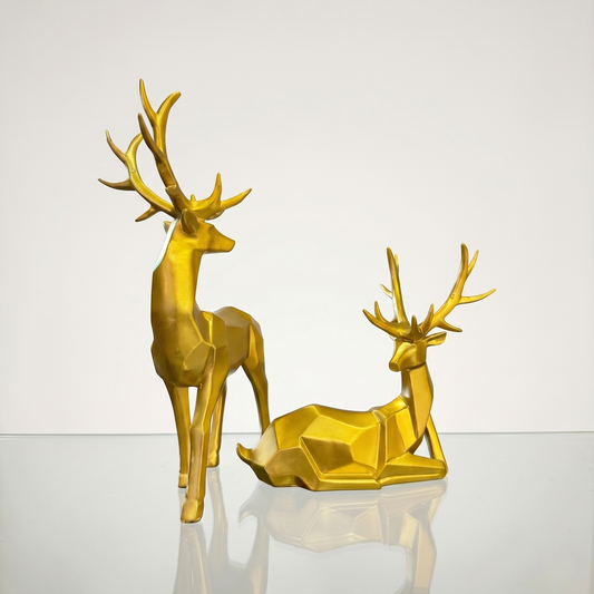 Modern Gold Deer Figurine Set – Luxury Geometric Home Décor Showpiece (Set of 2)