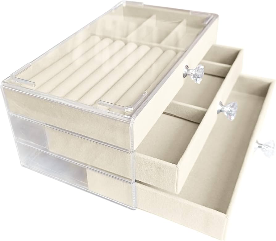 Acrylic Velvet Jewelry
Organizer with 3 Drawers Stackable Display Storage
Box