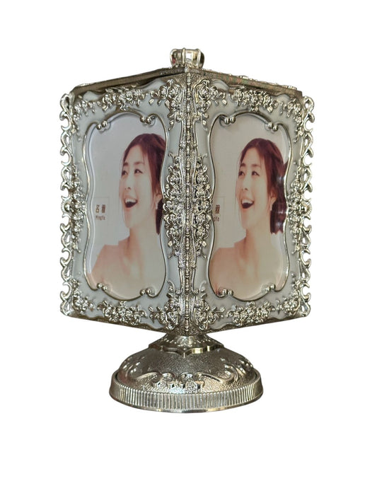 Luxury Vintage Silver Rotating Photo Frame – 4 Side Tabletop Picture Frame